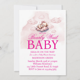 Invitation Nous pouvons attendre Baby shower Aquarelles roses