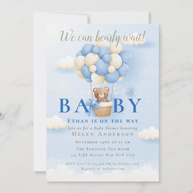 Invitation Nous pouvons attendre Bearly Bearly Bear Bear Baby (Devant)