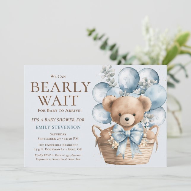 Invitation Nous Pouvons Attendre L'Ours Garçon Dans Le Baby s (Debout devant)