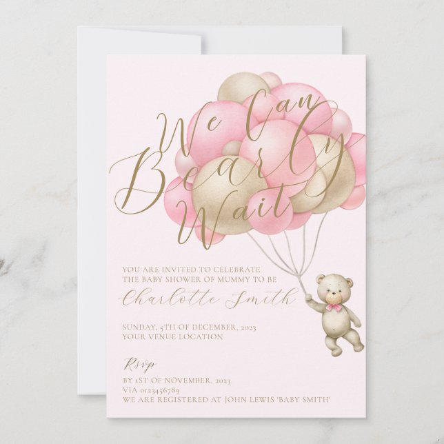 Invitation Nous Pouvons Attendre Teddy Bear Baby shower (Devant)