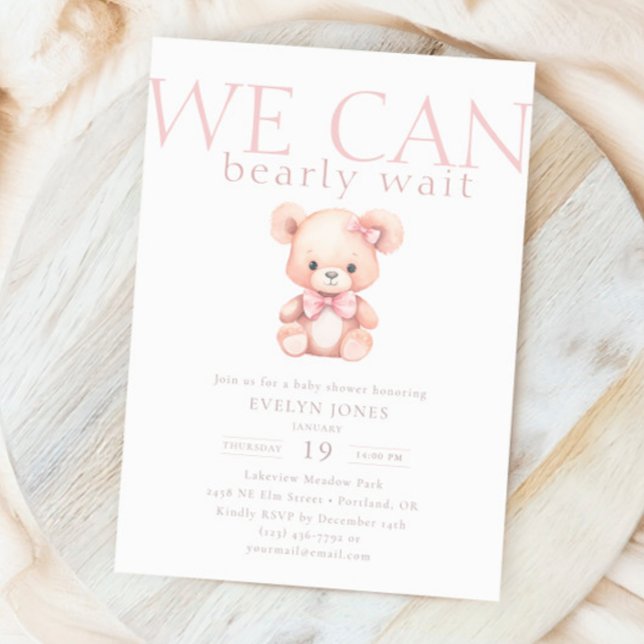 Invitation Nous Pouvons Bearly Pink Girl Bear Baby shower (Créateur téléchargé)