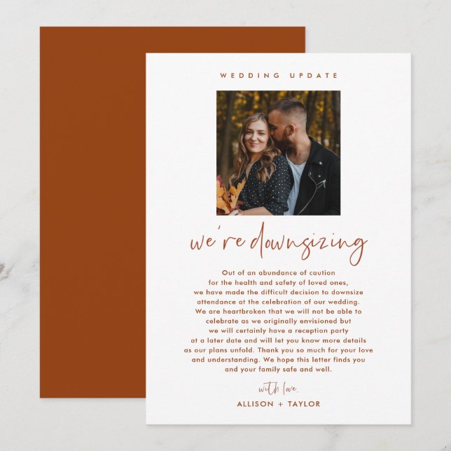 Invitation Nous réduisons la mise à jour Mariage Photo (Devant / Derrière)