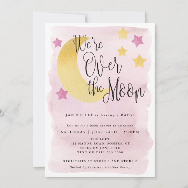 Invitation Nous sommes au-dessus de la lune, Baby shower d'aq (Devant)