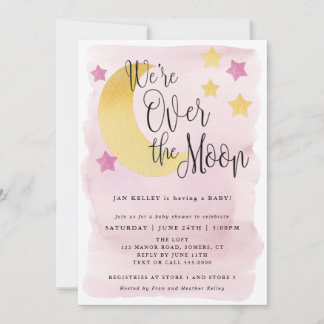 Invitation Nous sommes au-dessus de la lune, Baby shower d'aq