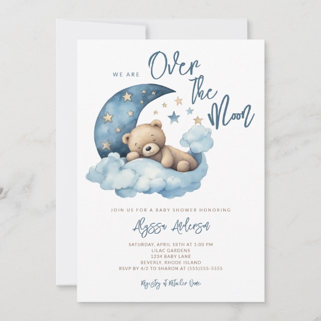 Invitation Nous sommes au-dessus de la lune Teddy Bear Baby s (Devant)