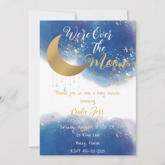 Invitation Nous sommes au-dessus du Baby shower de la Lune (Devant)