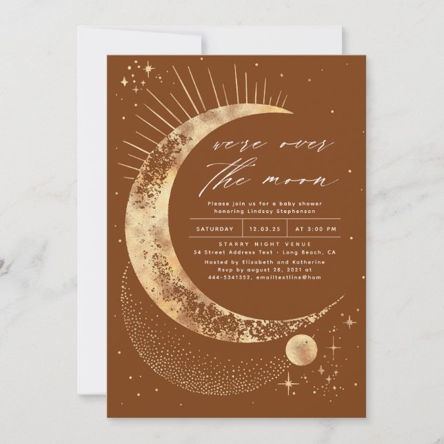 Invitation Nous sommes au-dessus du Baby shower de la Lune (Devant)