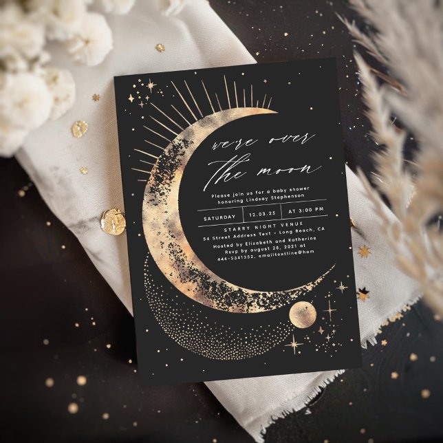 Invitation Nous sommes au-dessus du Baby shower de la Lune (Starry Night and Moon Black Baby Shower Invitations)