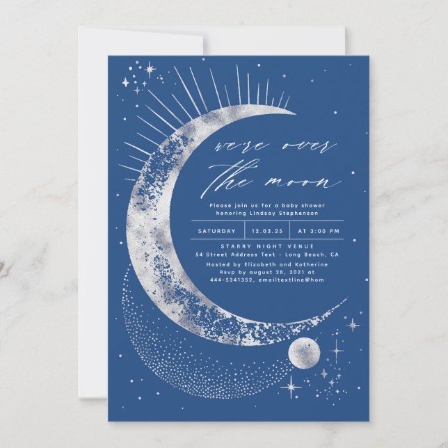 Invitation Nous sommes au-dessus du Baby shower de la Lune (Devant)