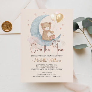 Invitation Nous Sommes Au-Dessus Du Baby shower Lune Teddy Be