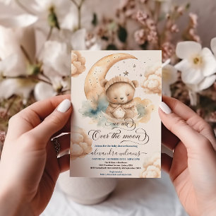 Invitation Nous Sommes Au-Dessus Du Baby shower Lune Teddy Be