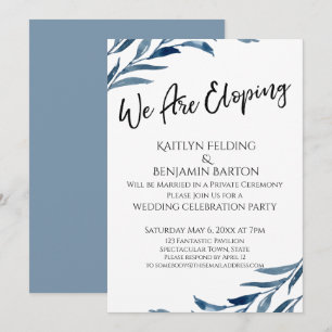 Invitation Nous Sommes Eloping Bleu Peint Feuille Réception u