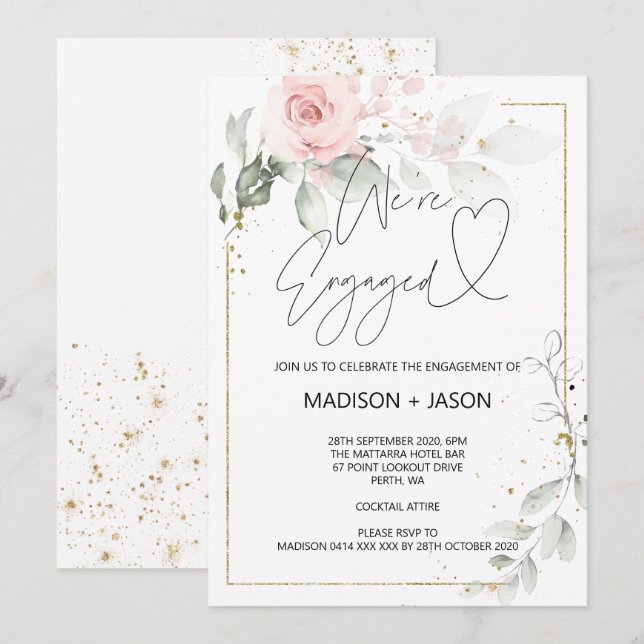 Invitation Nous sommes Engaged Engagement Party Pink Floral G (Devant / Derrière)