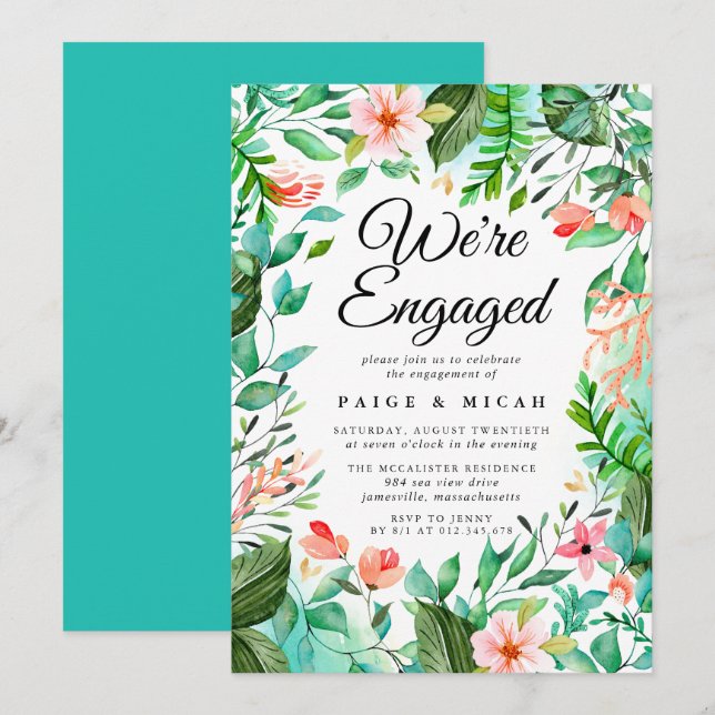 Invitation Nous sommes engagés Fiançailles Tropical Faire-par (Devant / Derrière)