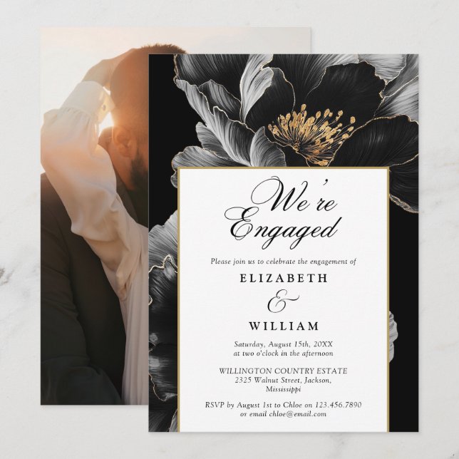 Invitation Nous sommes engagés Moderne Floral Engagement Part (Devant / Derrière)