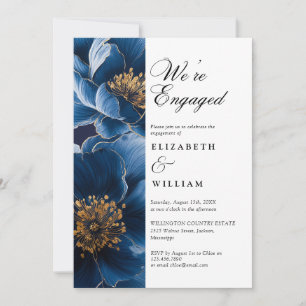 Invitation Nous sommes engagés Navy Blue Floral Engagement Pa