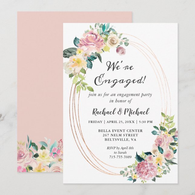 Invitation Nous sommes engagés Pastel Floral Frame Engagement (Devant / Derrière)