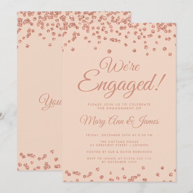Invitation Nous sommes engagés ! Rose Gold Parties scintillan (Devant / Derrière)
