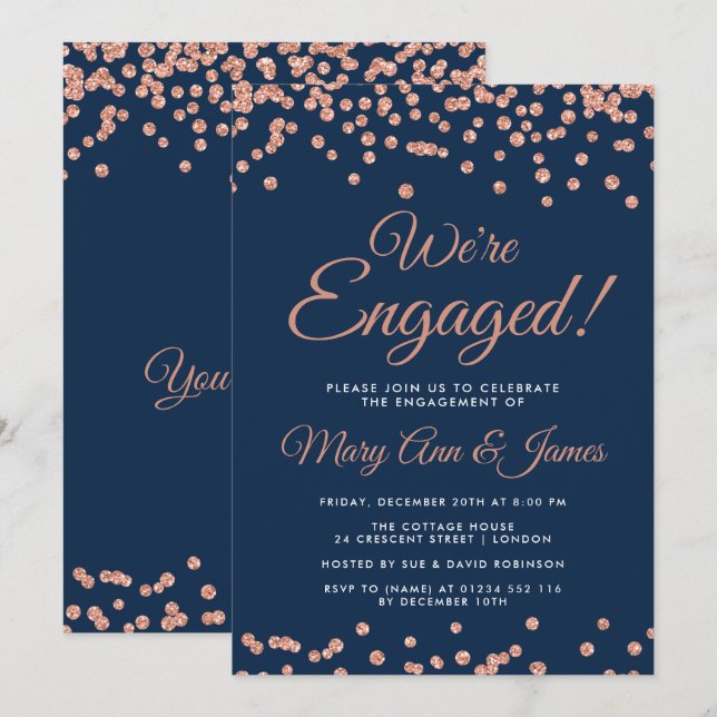 Invitation Nous sommes engagés ! Rose Parties scintillant or  (Devant / Derrière)