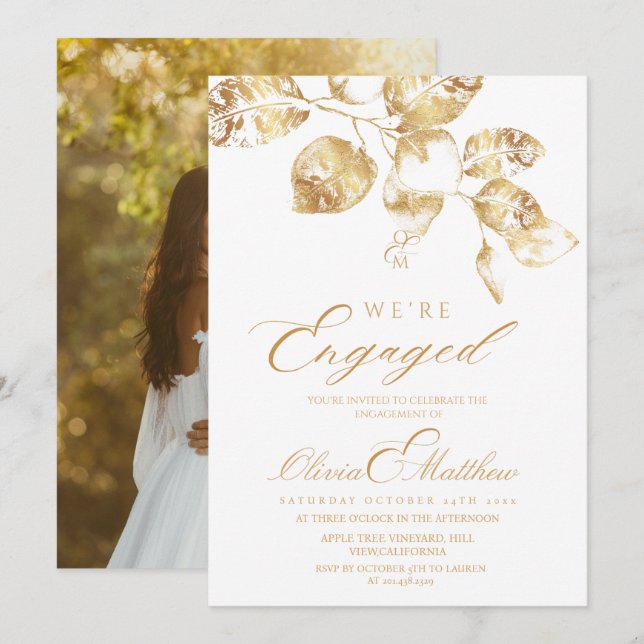 Invitation Nous sommes fiancés Élégante fête de fiançailles a (Devant / Derrière)
