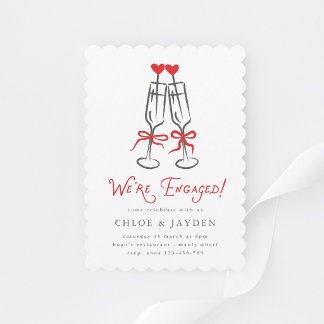 Invitation Nous sommes fiancés Fête au Champagne avec un Nœud