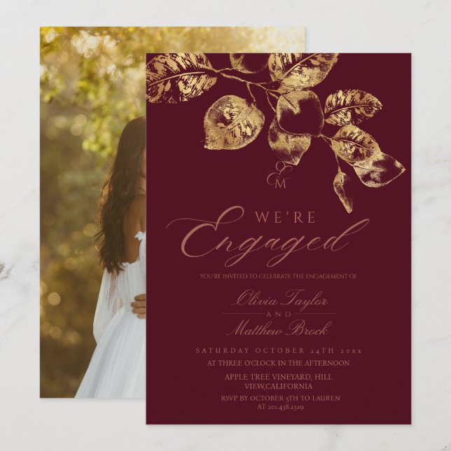 Invitation Nous sommes fiancés Fête de fiançailles avec photo (Devant / Derrière)