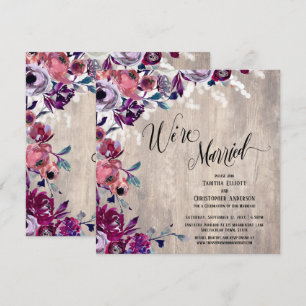 Invitation Nous sommes mariés Calligraphie Floral Bois Clair