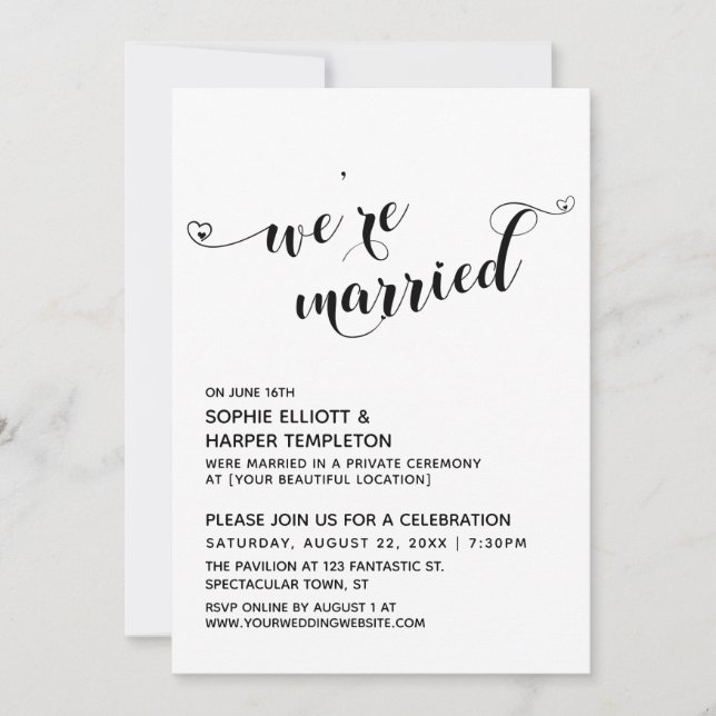 Invitation Nous sommes mariés Coeurs Typographie Réception se (Devant)