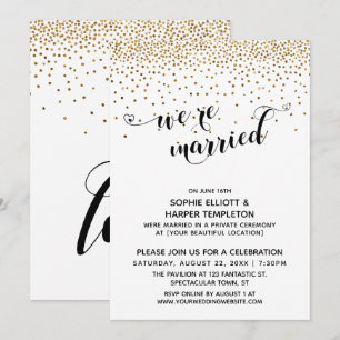 Invitation Nous sommes mariés Script, Gold Confetti, Réceptio