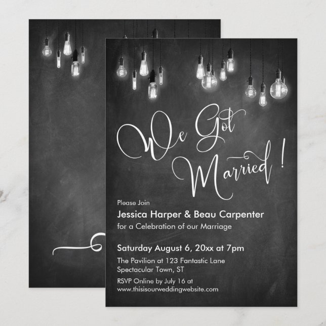 Invitation Nous sommes mariés Typographie Lumières Edison Tab (Devant / Derrière)