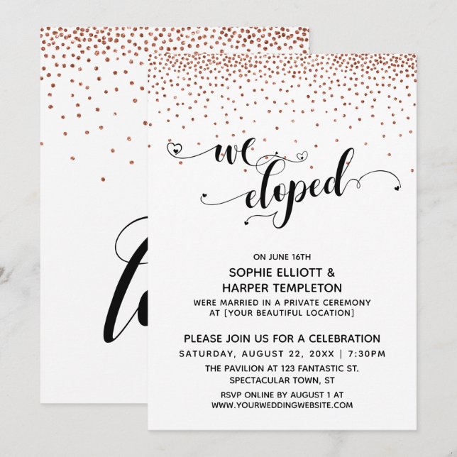 Invitation Nous sommes partis en Elopement Script Cuivre Conf (Devant / Derrière)