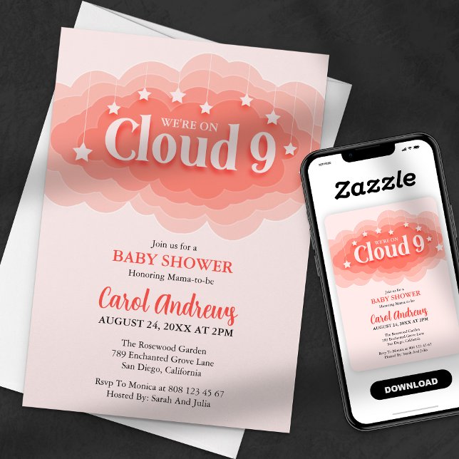 Invitation Nous sommes sur le Baby shower rose neuf nuages (Créateur téléchargé)