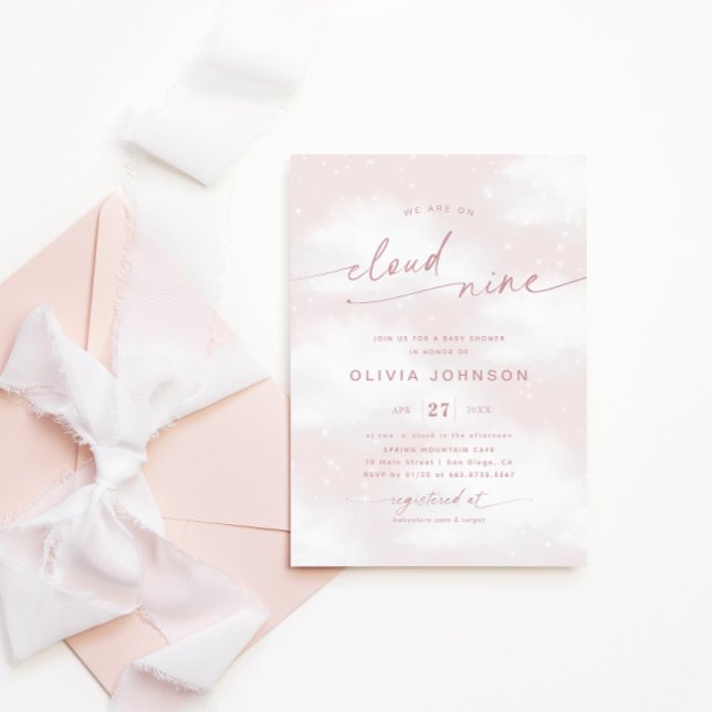 Invitation Nous sommes sur le nuage 9 Dreamy Baby shower rose (Créateur téléchargé)