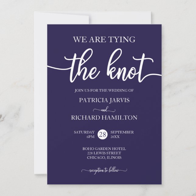 Invitation Nous Tient Le Mariage Bleu De La Marine Chic Knot (Devant)