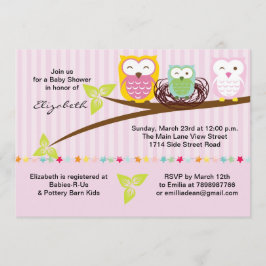 Invitation Nous trois hibou famille baby shower rose invitati