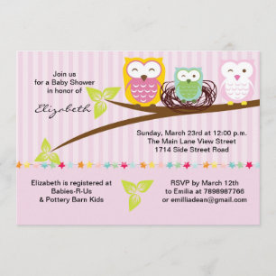 Invitation Nous trois hibou famille baby shower rose invitati