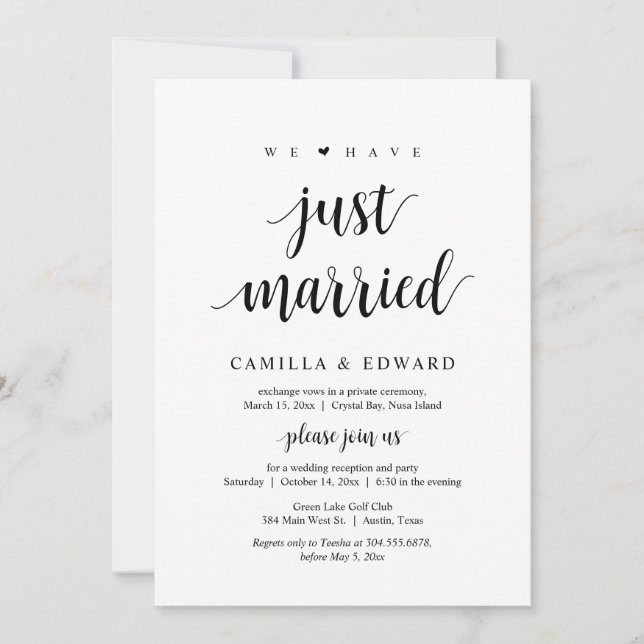 Invitation Nous venons de nous marier, Fête de mariage en fui (Devant)