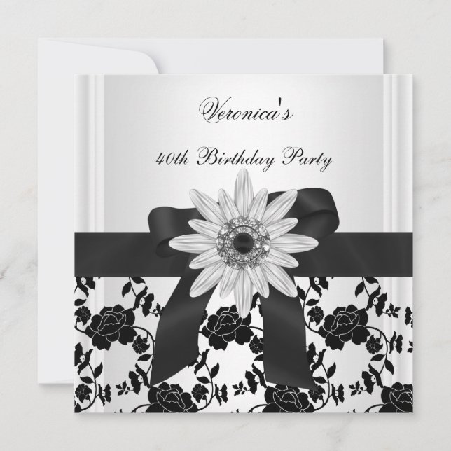 Invitation NOUVEAU 40e anniversaire de la fête Black White Fl (Devant)