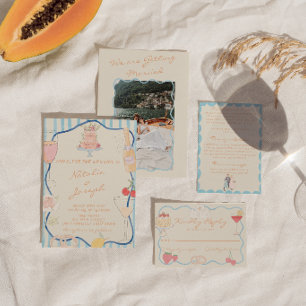 Invitation Nouveau Art Dessinée à la Main Rayée Photo Mariage
