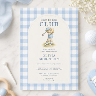 Invitation Nouveau au Club Golf Bear Blue Garçon Baby Shower