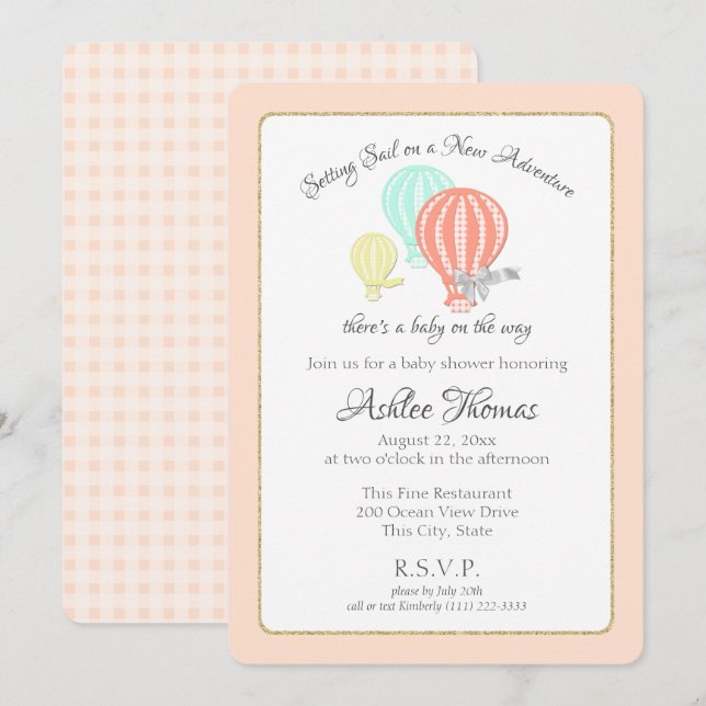 Invitation Nouveau Baby shower Adventure Hot Air Balloons (Devant / Derrière)