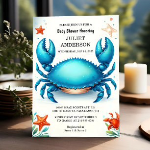 Invitation Nouveau Baby shower de crabe bleu de la marine de 