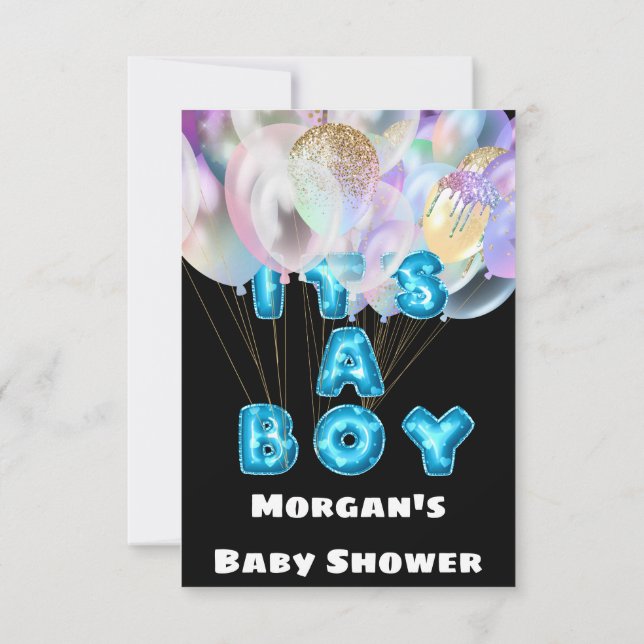 Invitation Nouveau bébé douche C'est un garçon Bleu Ballons N (Dos)