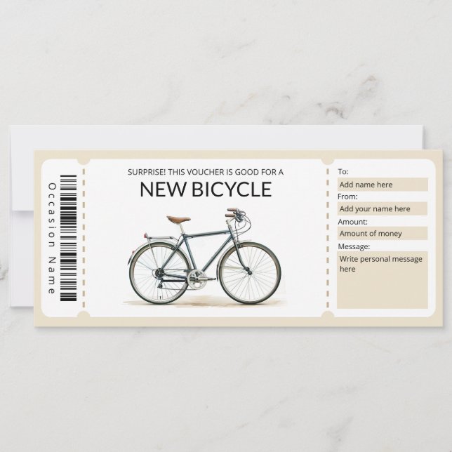 Invitation Nouveau bon cadeau pour vélos modifiable (Devant)