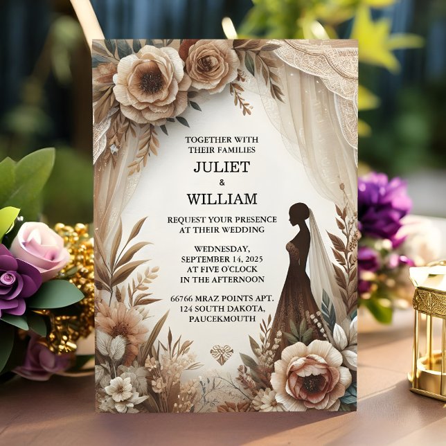 Invitation Nouveau Brown Bois Paperie Recyclé Papier Mariage (Créateur téléchargé)