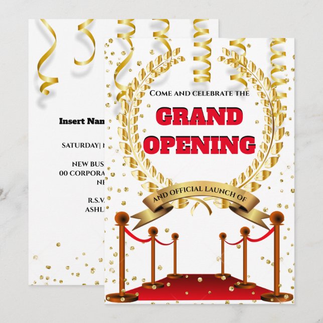 Invitation Nouveau business grand ouverture rouge tapis invit (Devant / Derrière)