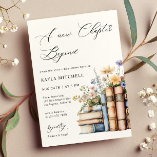 Invitation Nouveau chapitre Aquarelle Floral Books Baby showe
