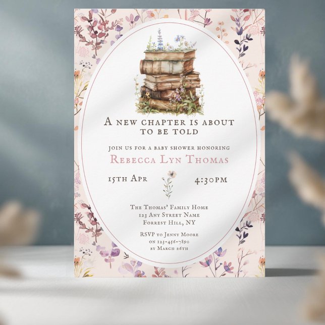 Invitation Nouveau chapitre baby shower aquarelle, fleur sauv (Créateur téléchargé)