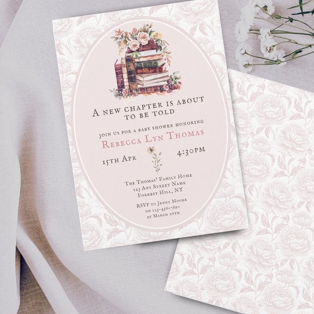 Invitation Nouveau chapitre baby shower aquarelle, pivoine bl (Créateur téléchargé)