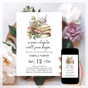 Invitation Nouveau chapitre Baby shower du livre blanc Invi